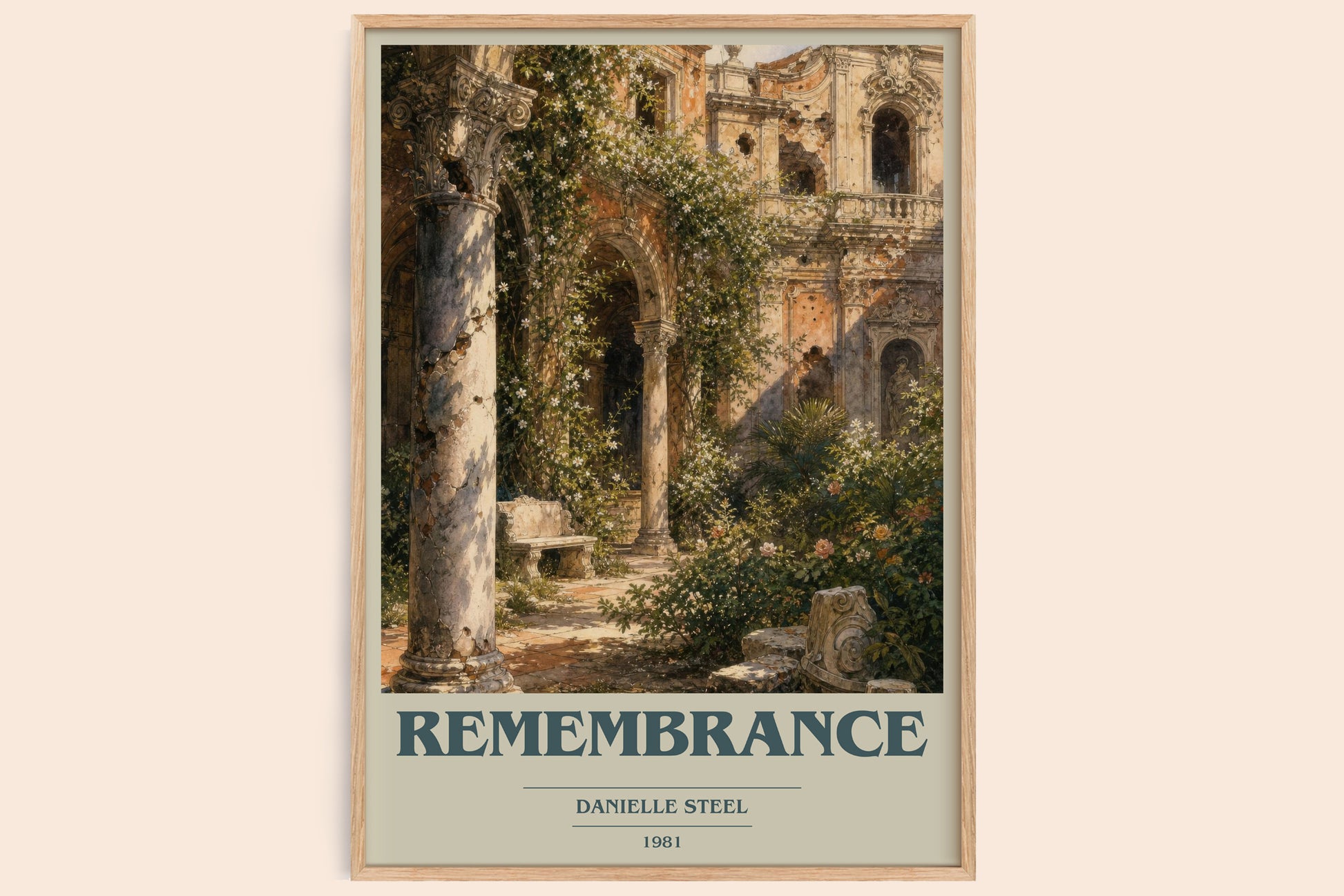 Remembrance book cover book poster by Danielle Steel – framed literary art print