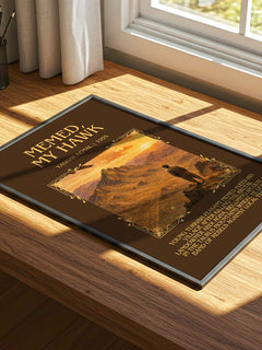 Memed, My Hawk Minimalist Book Poster by Yashar Kemal – print on a sunlit desk