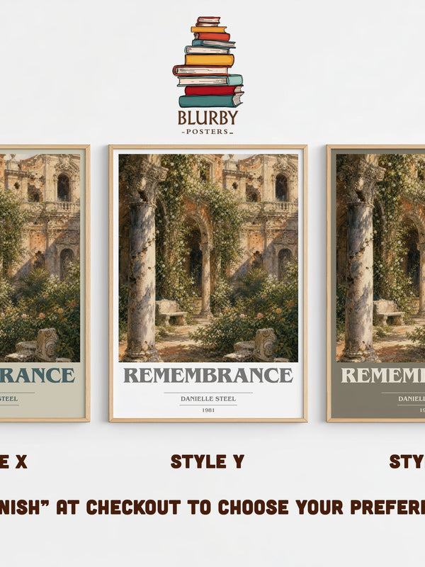 Remembrance book cover print in frame leaning in hallway – romance wall art