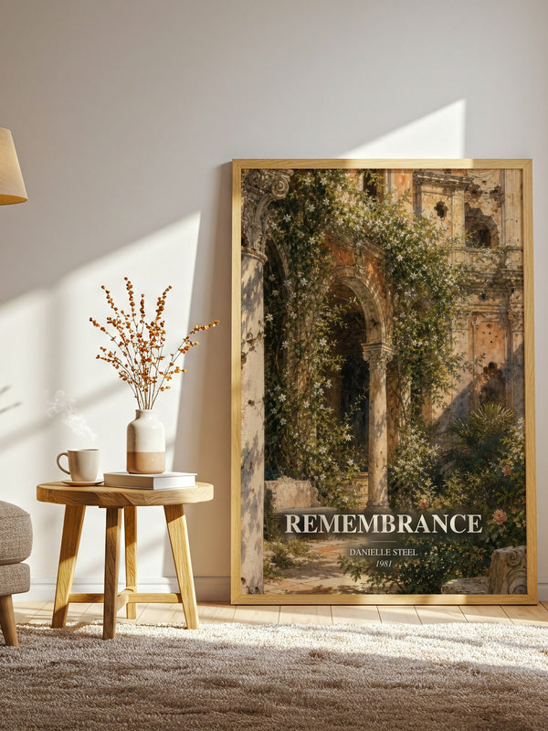 Remembrance watercolour print in frame leaning in hallway – romance wall art