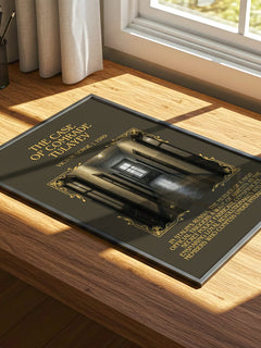 The Case of Comrade Tulayev Minimalist Book Poster by Victor Serge – print on a sunlit desk