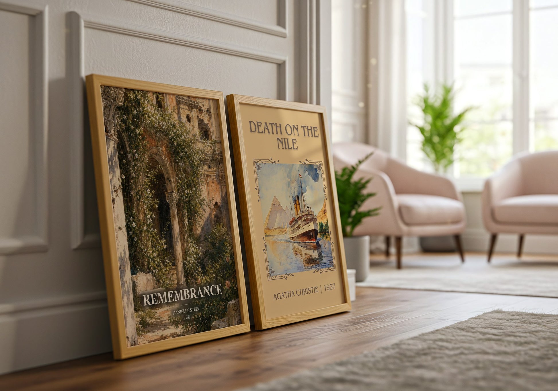 Remembrance watercolour print framed by window – literary home decor