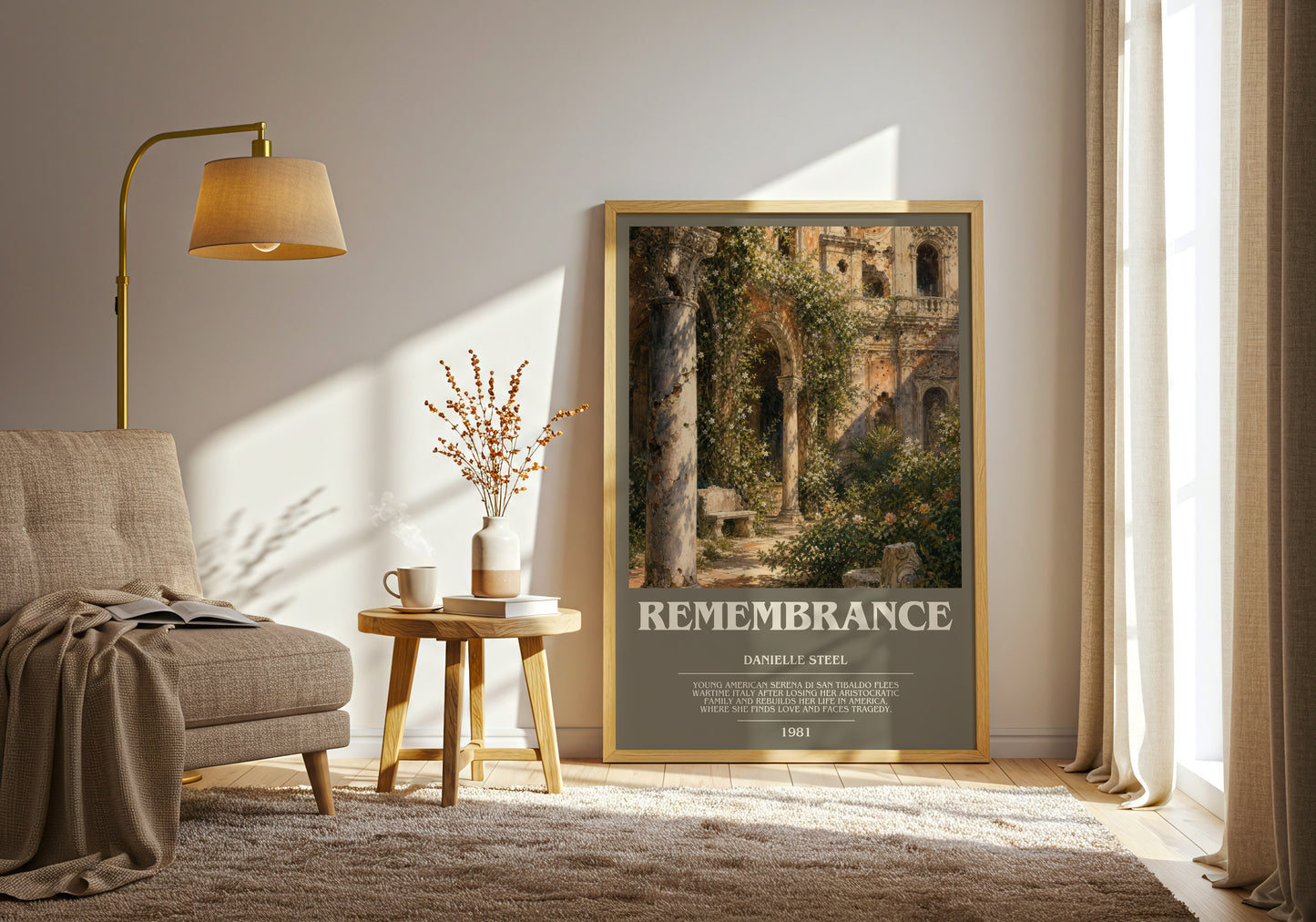 Remembrance bookish print on bookshelf – Danielle Steel fan gift