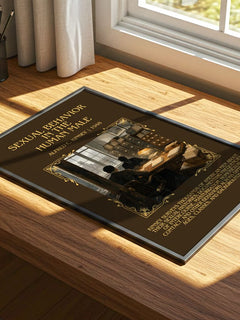 Sexual Behavior in the Human Male Minimalist Book Poster by A. Kinsey – print on a sunlit desk