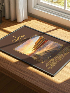 I Ching Minimalist Book Poster by China – print on a sunlit desk