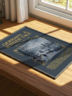 Germany, a Winter Tale Minimalist Book Poster by Heinrich Heine – print on a sunlit desk