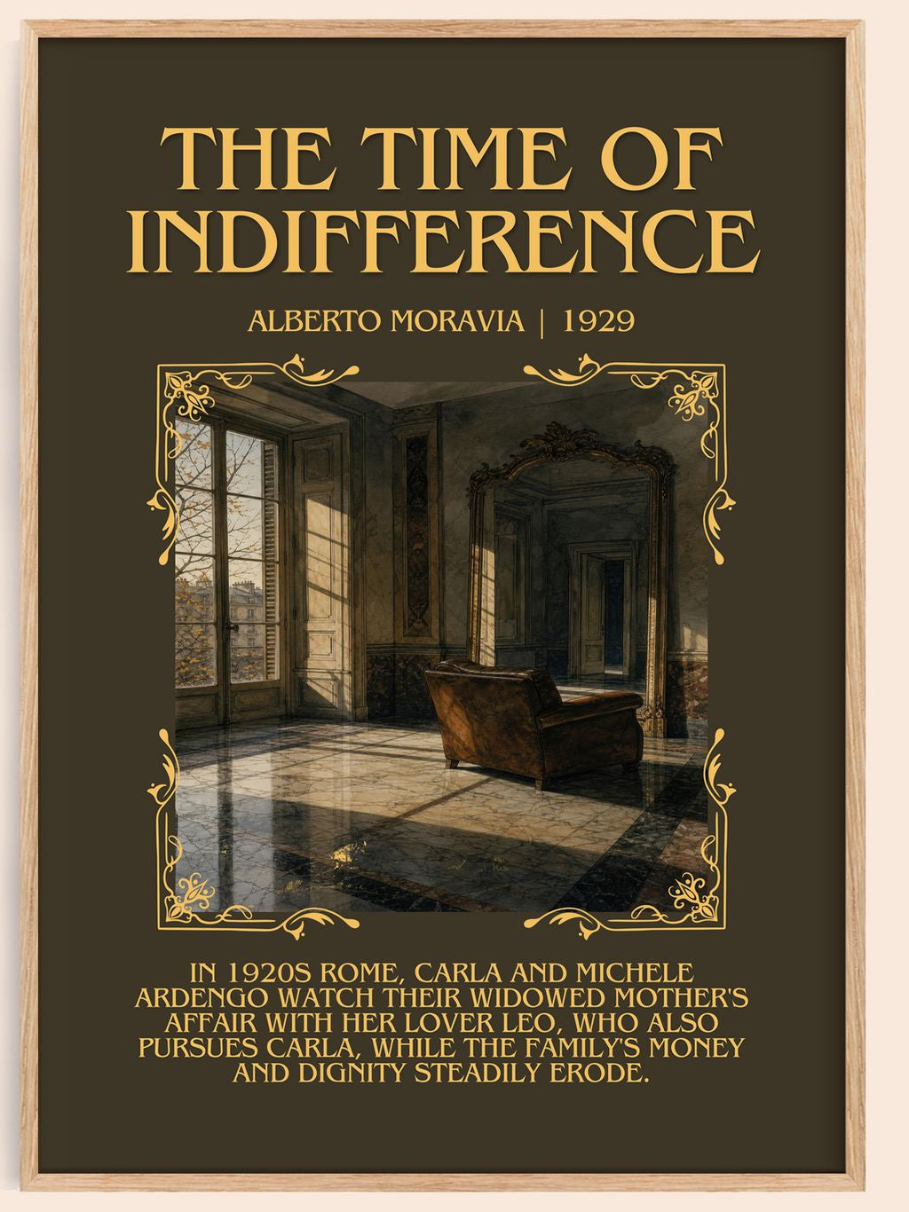 The Time of Indifference Minimalist Book Poster by Alberto Moravia – book poster