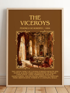The Viceroys Minimalist Book Poster by Federico De Roberto – framed print leaning on a wooden floor