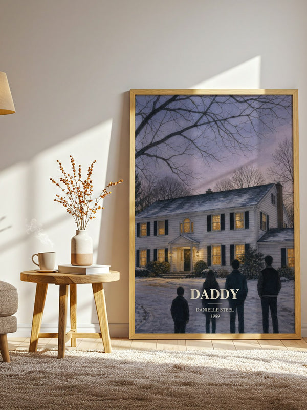 Daddy watercolour print in frame leaning in hallway – contemporary fiction wall art