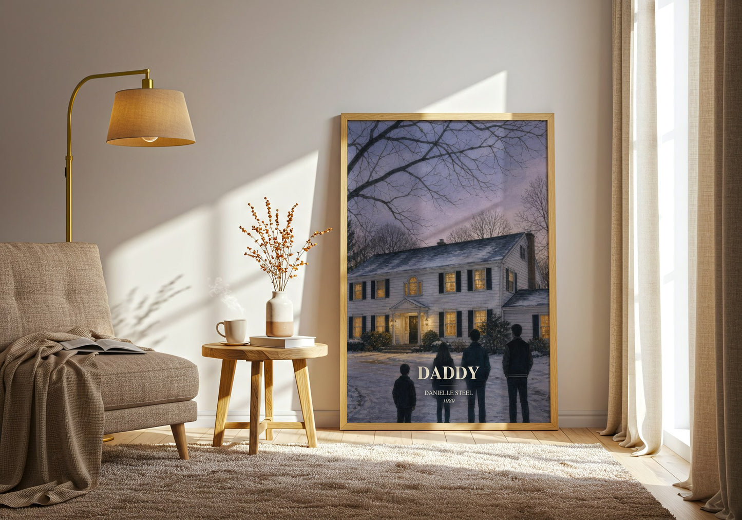 Daddy watercolour print in frame leaning in hallway – contemporary fiction wall art