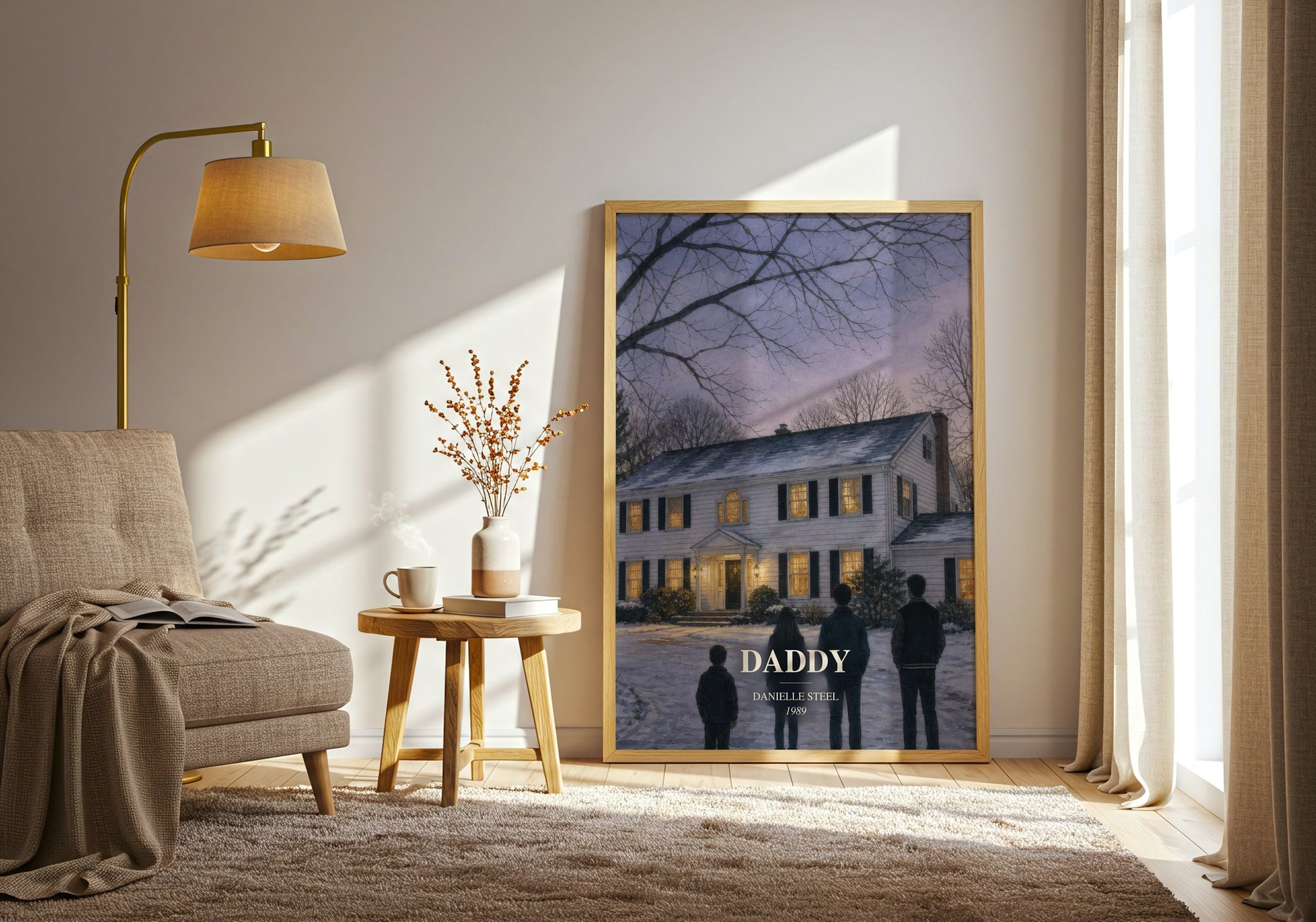 Daddy watercolour print in frame leaning in hallway – contemporary fiction wall art