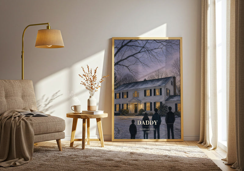 Daddy watercolour print in frame leaning in hallway – contemporary fiction wall art