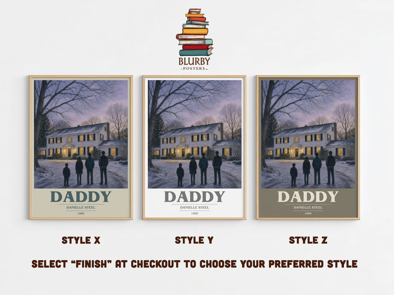 Daddy book cover print in frame leaning in hallway – contemporary fiction wall art