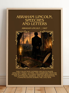 Abraham Lincoln, Speeches And Letters Minimalist Book Poster by Abraham Lincoln – framed print leaning on a wooden floor