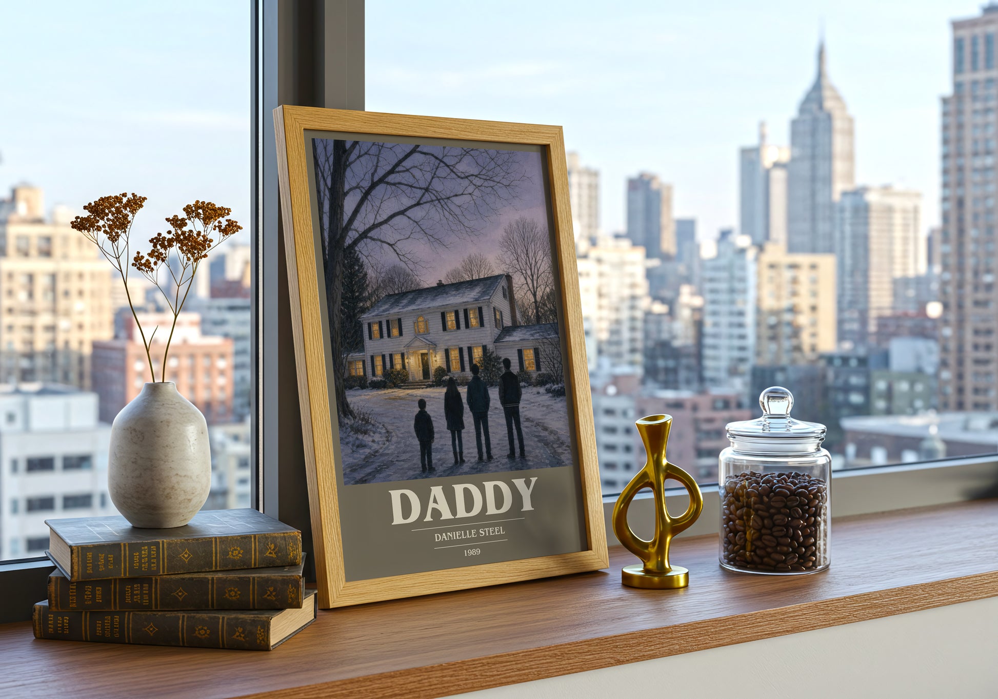 Daddy book cover print framed by window – literary home decor