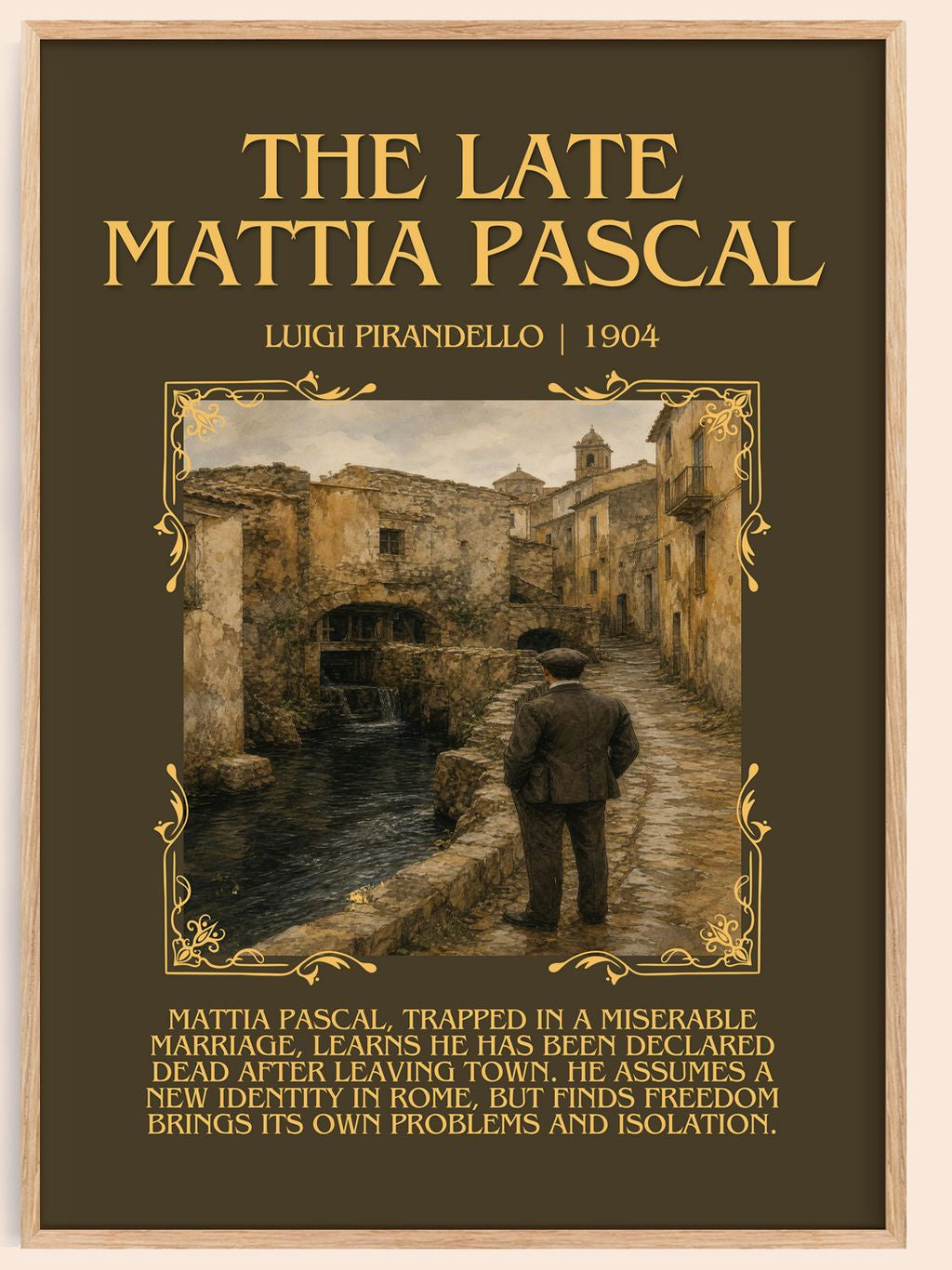 The Late Mattia Pascal Minimalist Book Poster by Luigi Pirandello – book poster