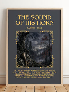 The Sound Of His Horn Minimalist Book Poster by Sarban – framed print leaning on a wooden floor