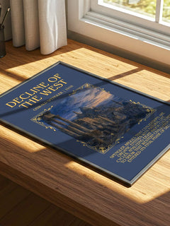 Decline of the West Minimalist Book Poster by Oswald Spengler – print on a sunlit desk