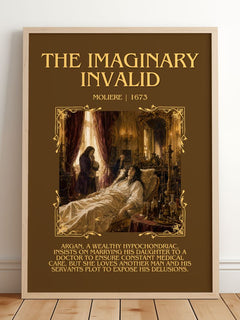 The Imaginary Invalid Minimalist Book Poster by Molière – framed print leaning on a wooden floor
