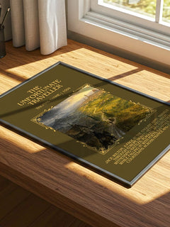 The Unfortunate Traveller Minimalist Book Poster by Thomas Nashe – print on a sunlit desk