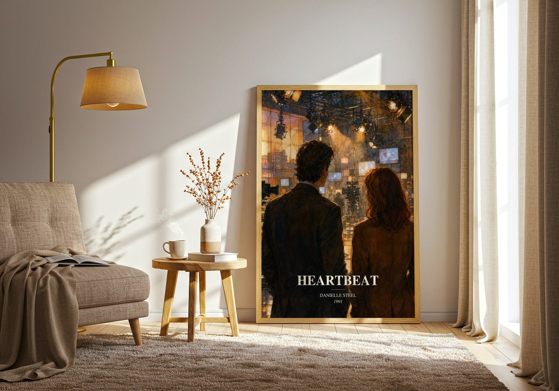 Heartbeat watercolour print in frame leaning in hallway – romance wall art