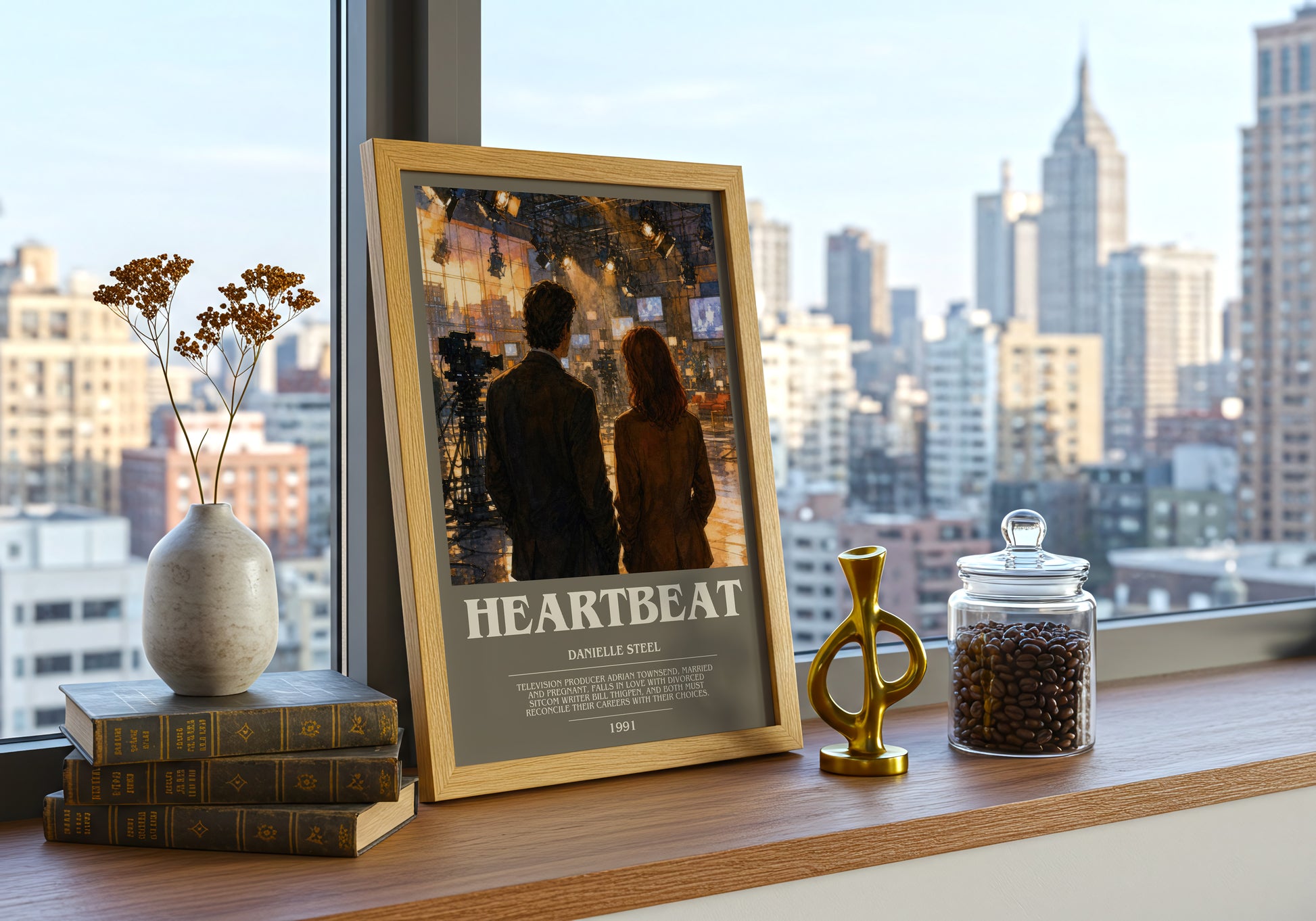 Heartbeat bookish print framed by window – literary home decor