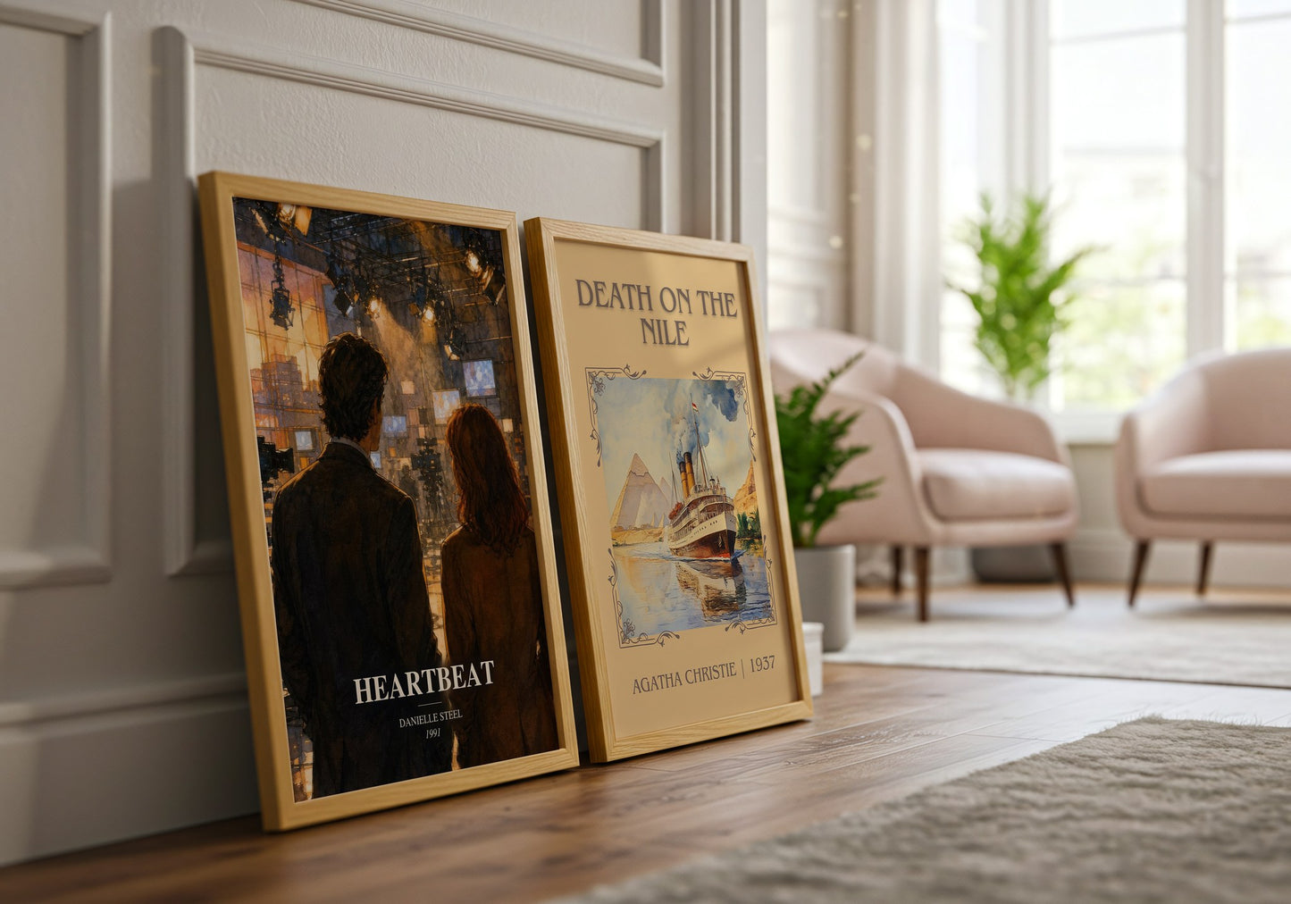 Heartbeat watercolour print framed by window – literary home decor