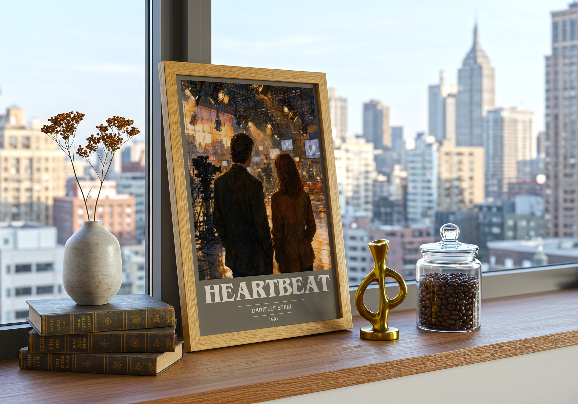 Heartbeat book cover print framed by window – literary home decor