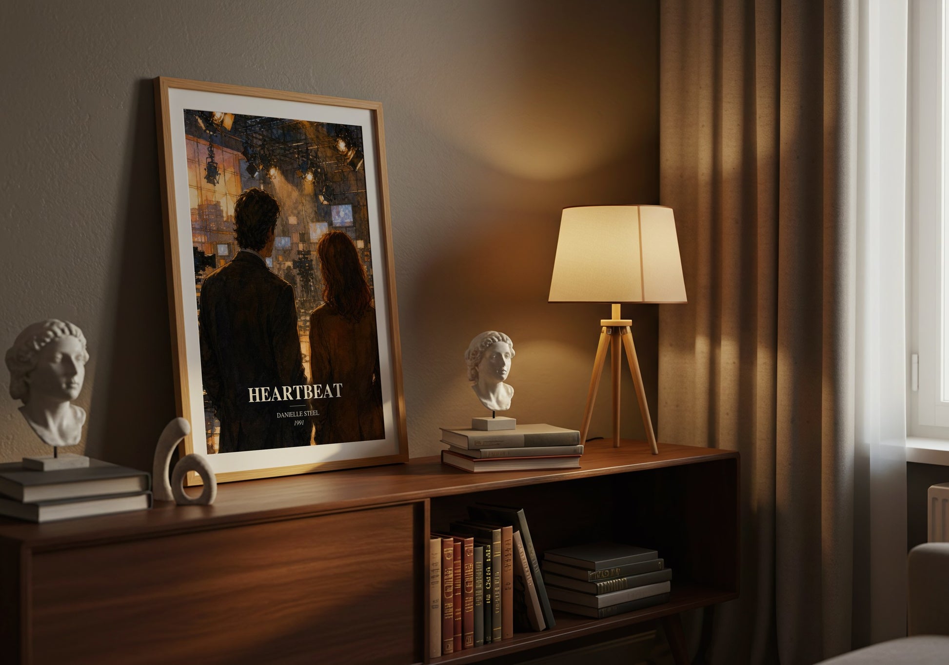 Heartbeat watercolour print on bookshelf – Danielle Steel fan gift