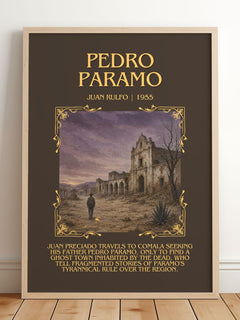 Pedro Páramo Minimalist Book Poster by Juan Rulfo – framed print leaning on a wooden floor
