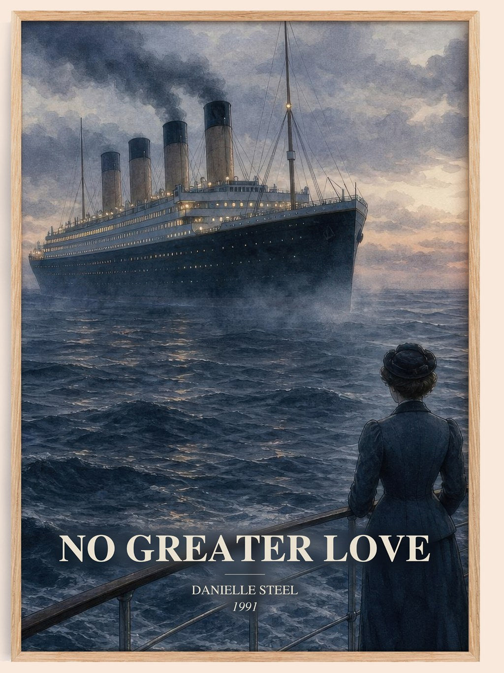 No Greater Love watercolour book poster by Danielle Steel – framed literary art print
