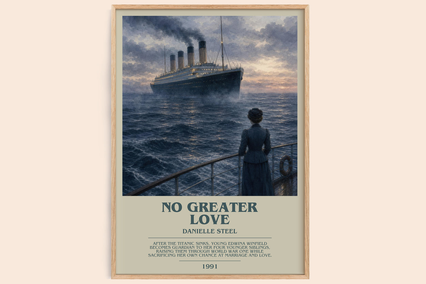 No Greater Love bookish book poster by Danielle Steel – framed literary art print