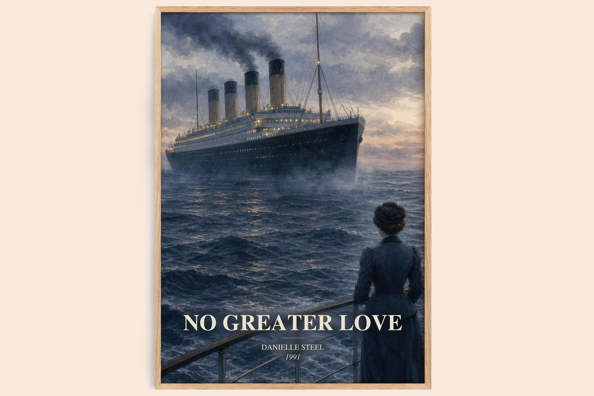 No Greater Love watercolour book poster by Danielle Steel – framed literary art print