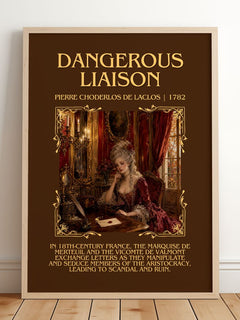 Dangerous Liaison Minimalist Book Poster by Pierre Choderlos de Laclos – framed print leaning on a wooden floor