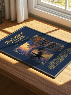 Invisible Cities Minimalist Book Poster by Italo Calvino – print on a sunlit desk