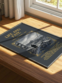 Life and Fate Minimalist Book Poster by Vasily Grossman – print on a sunlit desk