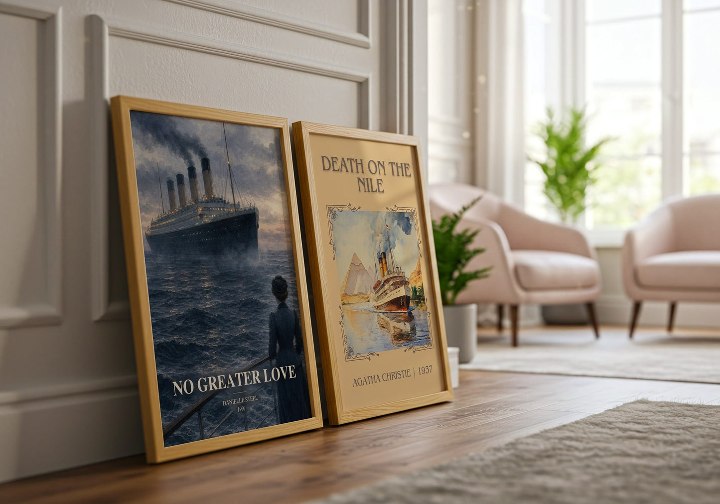 No Greater Love watercolour print framed by window – literary home decor