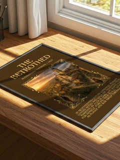 The Betrothed Minimalist Book Poster by Alessandro Manzoni – print on a sunlit desk
