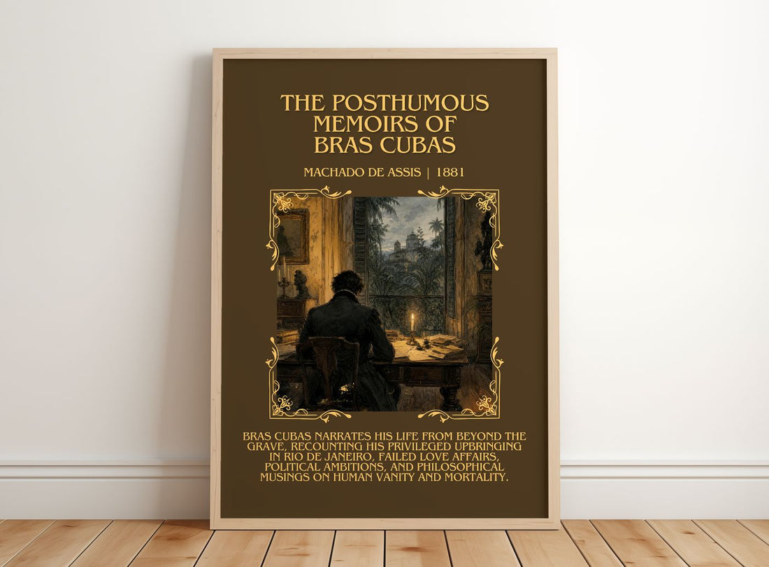 Posthumous Memoirs of Bras Cubas Minimalist Book Poster by M. Assis – framed print leaning on a wooden floor