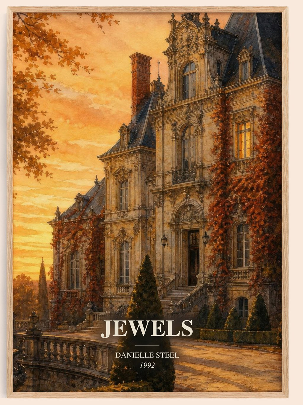 Jewels watercolour book poster by Danielle Steel – framed literary art print