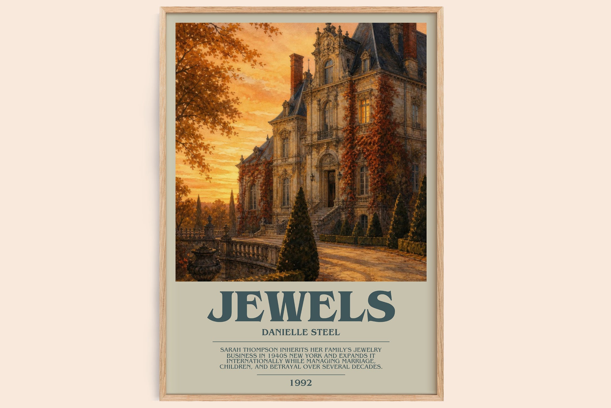 Jewels bookish book poster by Danielle Steel – framed literary art print