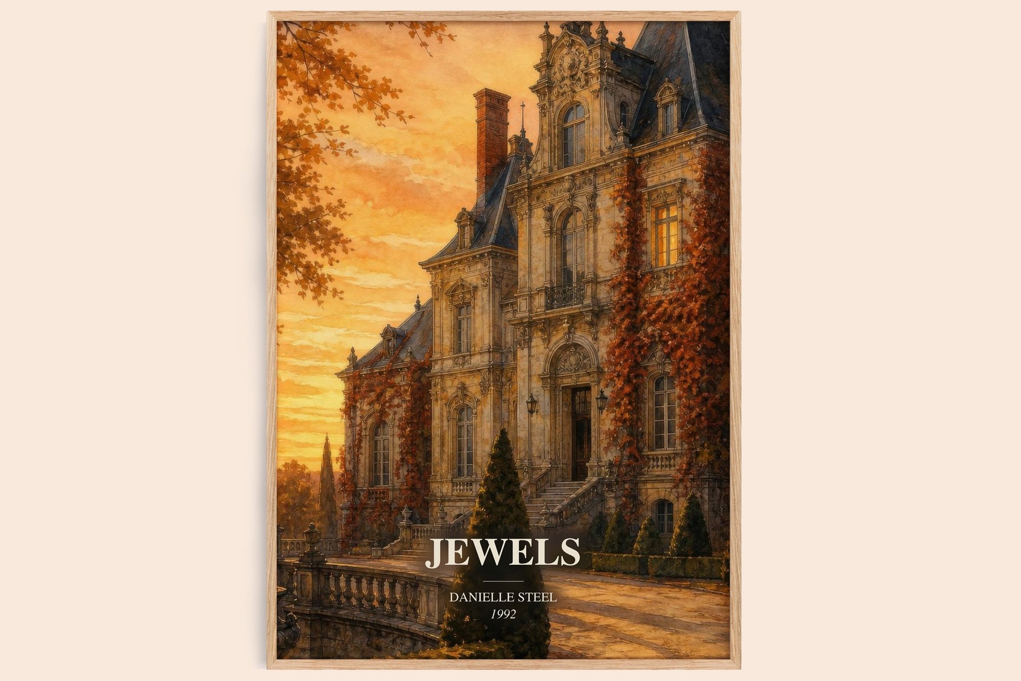 Jewels watercolour book poster by Danielle Steel – framed literary art print