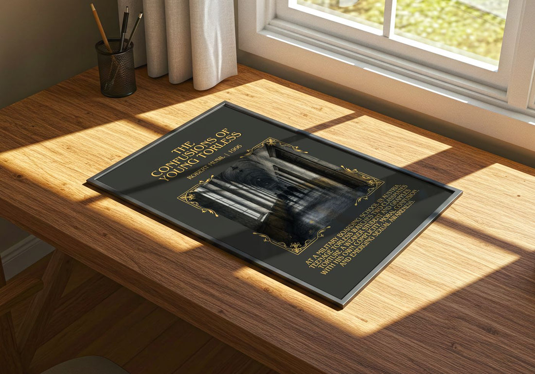 The Confusions of Young Törless Minimalist Book Poster by Robert Musil – print on a sunlit desk