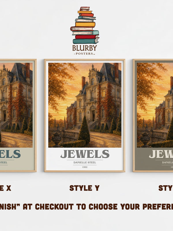Jewels book cover print in frame leaning in hallway – historical fiction wall art