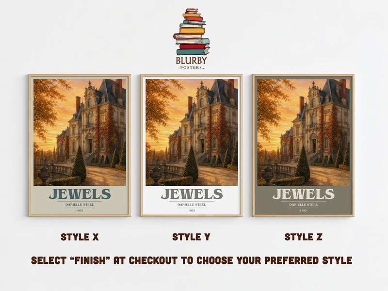 Jewels book cover print in frame leaning in hallway – historical fiction wall art