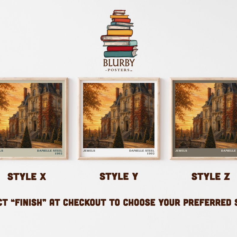 Jewels literary print in frame leaning in hallway – historical fiction wall art