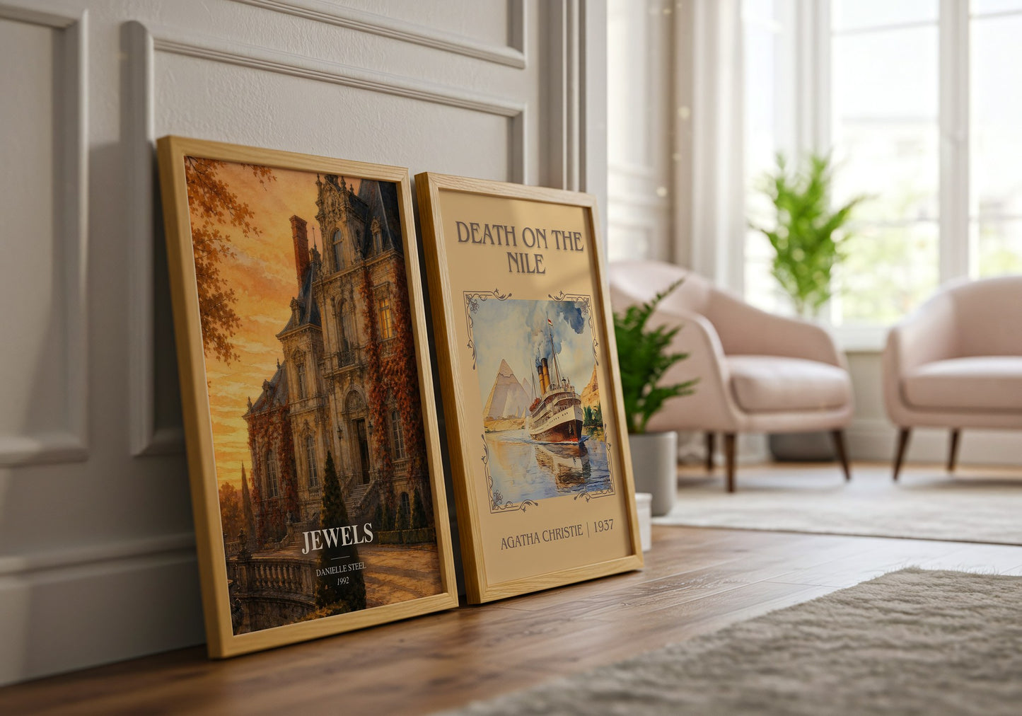 Jewels watercolour print framed by window – literary home decor