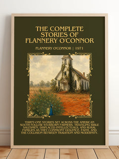 The Complete Stories of Flannery O'Connor Minimalist Book Poster by Flannery O'Connor – framed print leaning on a wooden floor