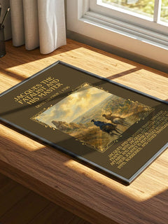 Jacques the Fatalist and His Master Minimalist Book Poster by Denis Diderot – print on a sunlit desk