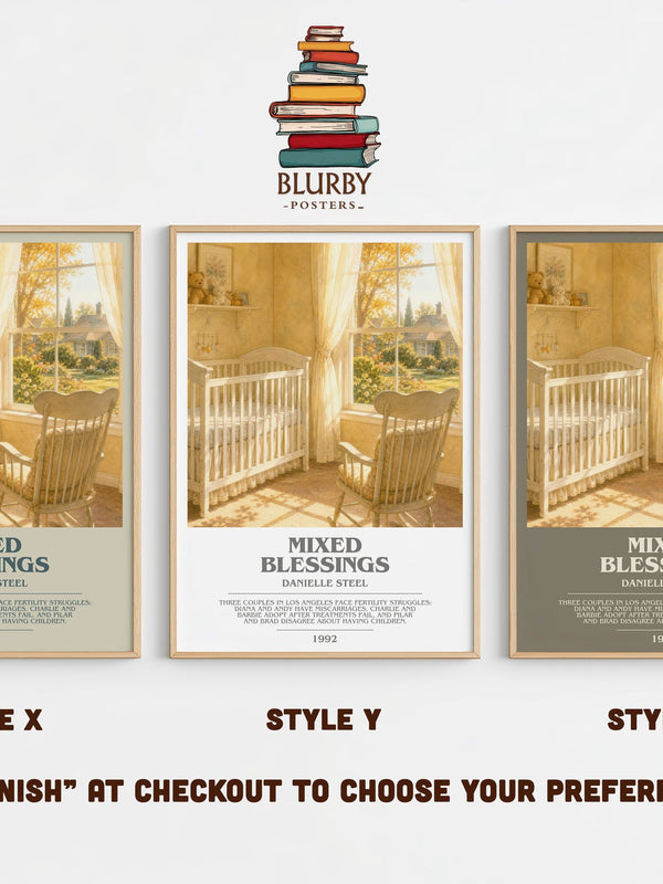 Mixed Blessings bookish print in frame leaning in hallway – contemporary fiction wall art